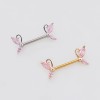 DELICATE BUTTERFLY ENDS ACCENTED WITH SPARKLING PINK CZ 316L SURGICAL STEEL NIPPLE RING